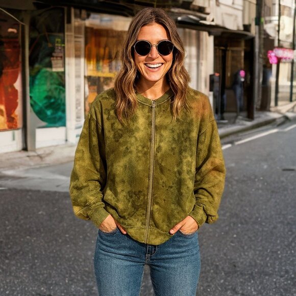 REVOLVE Tops - REVOLVE LA Detresse Fleece Full Zip Jacket Tie Dye Oversized Crewneck Sweatshirt